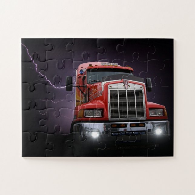Red Thunder KW Big Rig 18 Wheeler Puzzle (Horizontal)