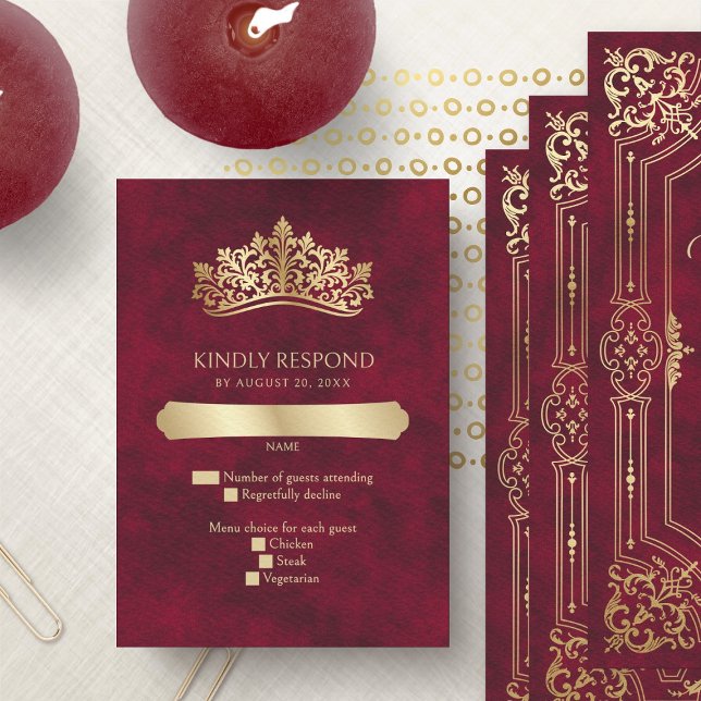 Red Tiara Crown Elegante Quinceanera RSVP Karte (Von Creator hochgeladen)