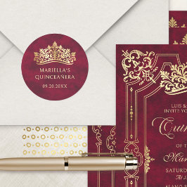 Red Tiara Crown Elegante Quinceanera Runder Aufkleber