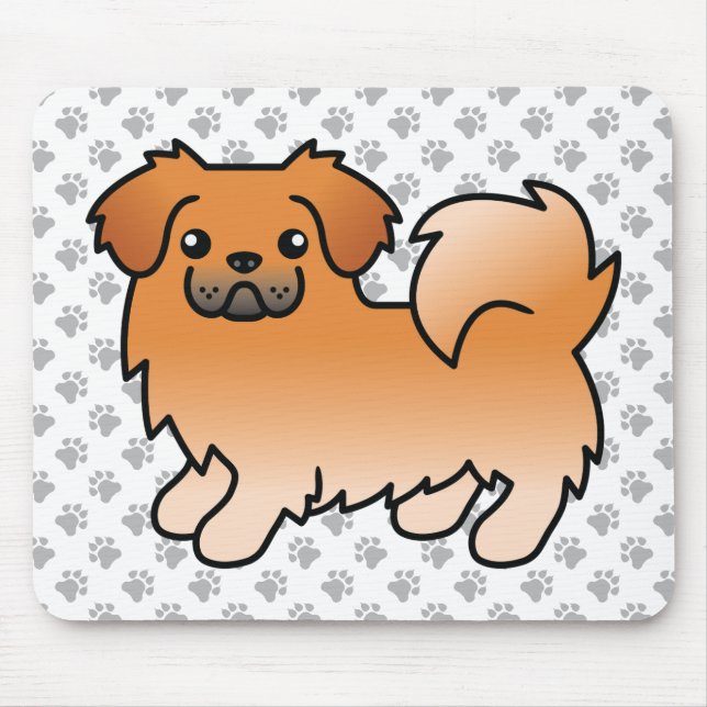 Red Tibetan Spanisch Niedlich Cartoon Dog & Paws Mousepad (Vorne)