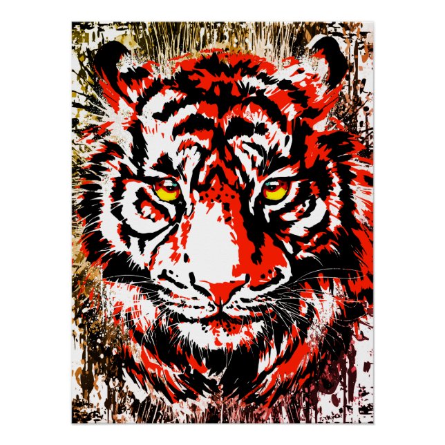 Red Tiger Head - Tiger Poster drucken Glossen (Vorderseite)