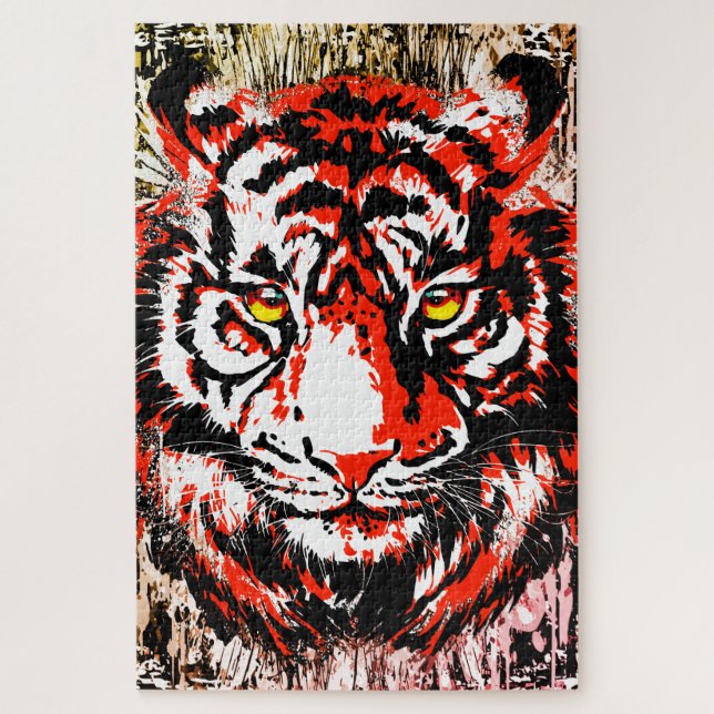 Red Tiger Puzzle | Farbenfrohe Tiger-Gesichtsrätse (Vertikal)