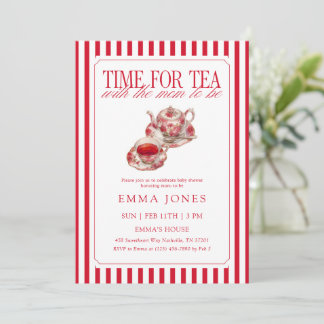 Red Time for tea tea party baby shower Einladung
