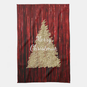 Red Tinsel Gold Weihnachtsbaum Geschirrtuch