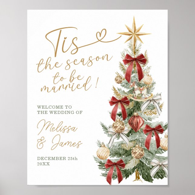 Red Tis the Season to be Married Wedding Welcome Poster (Vorne)
