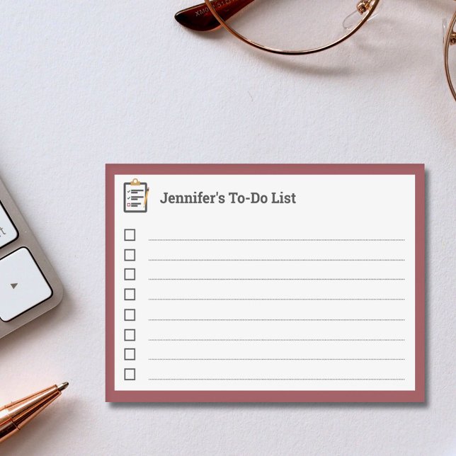 Red To Do-List mit Zwischenablage und Pen Post-it Klebezettel (Red To-Do List with Clipboard and Pen Post-it Notes)