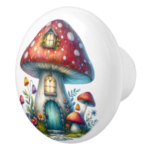 Red Toadstool Fairy House Keramikknauf