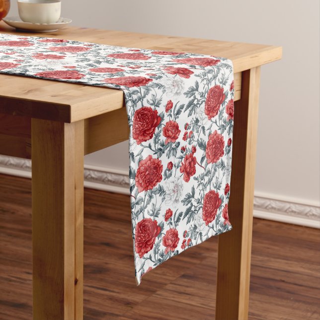 Red Toile Charm - Klassischer Blumenappell Großer Tischläufer (Beispiel)