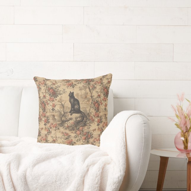 Red Toile Chinoiserie Cat Damask Kissen (Liege)