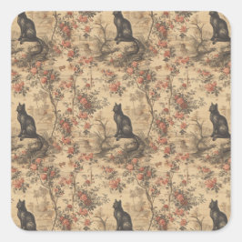 Red Toile Chinoiserie Cat Damask Quadratischer Aufkleber