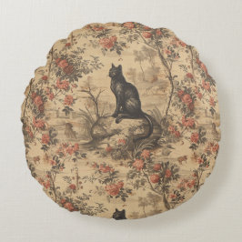 Red Toile Chinoiserie Cat Damask Rundes Kissen