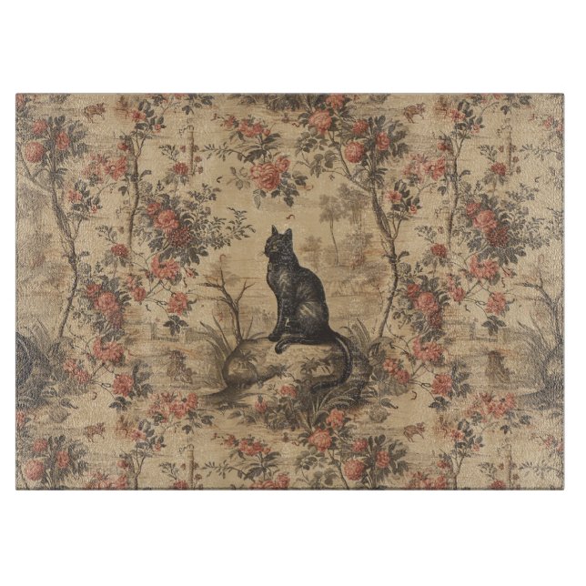 Red Toile Chinoiserie Cat Damask Schneidebrett (Vorderseite)