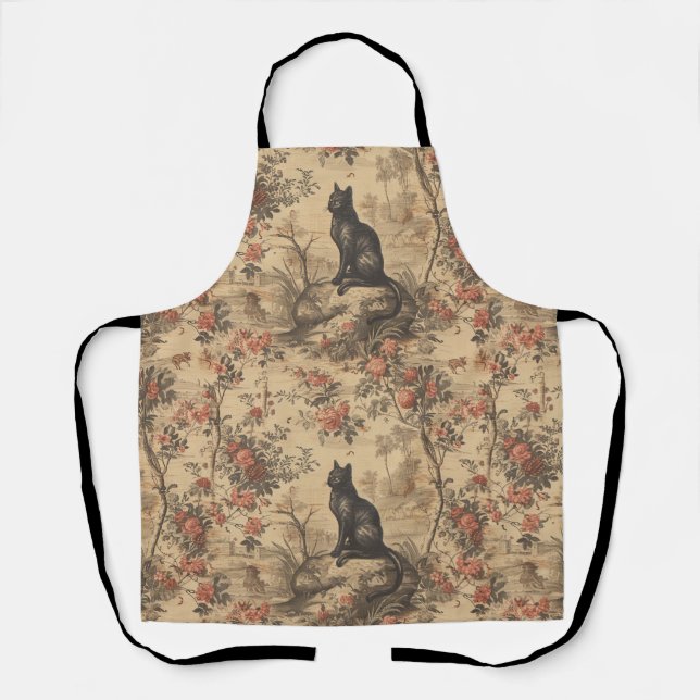Red Toile Chinoiserie Cat Damask Schürze (Vorderseite)