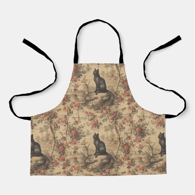 Red Toile Chinoiserie Cat Damask Schürze (Vorderseite)