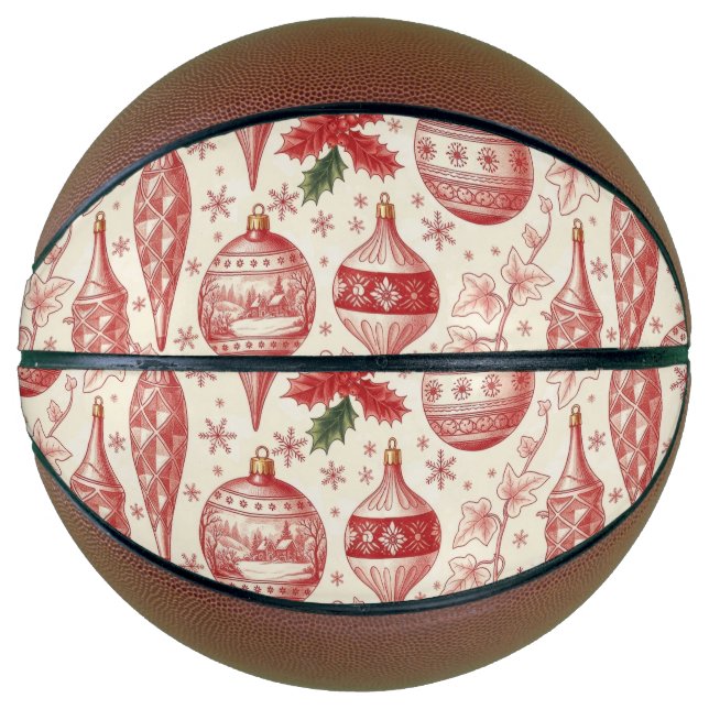 Red Toile Chinoiserie Christmas Ornaments Basketball (Vorderseite)