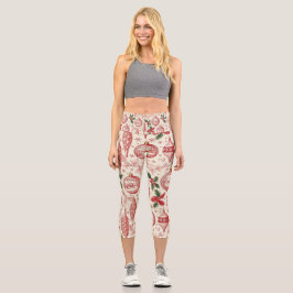 Red Toile Chinoiserie Christmas Ornaments Capri Leggings