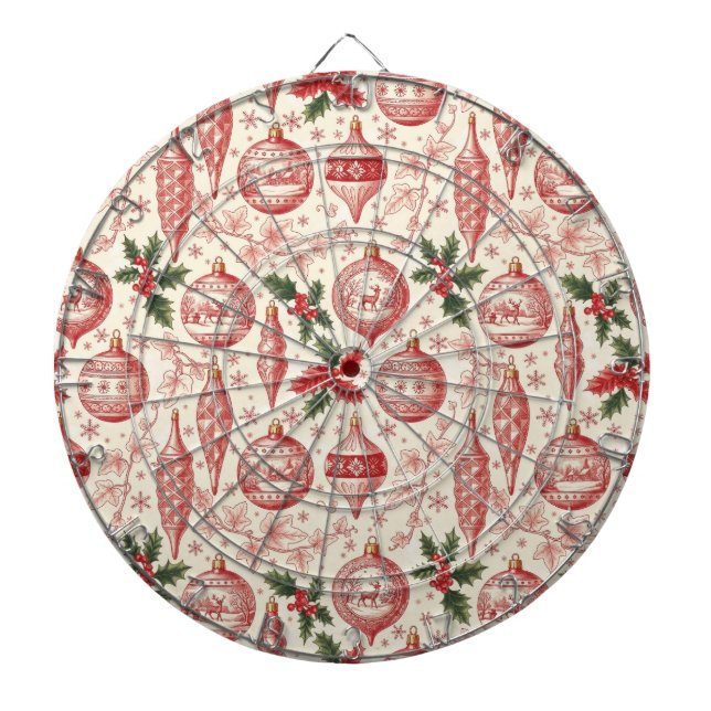 Red Toile Chinoiserie Christmas Ornaments Dartscheibe (vorne)