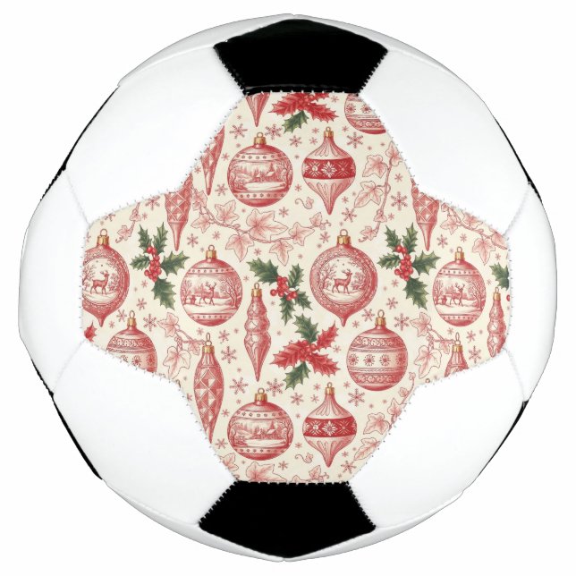 Red Toile Chinoiserie Christmas Ornaments Fußball (Vorderseite)