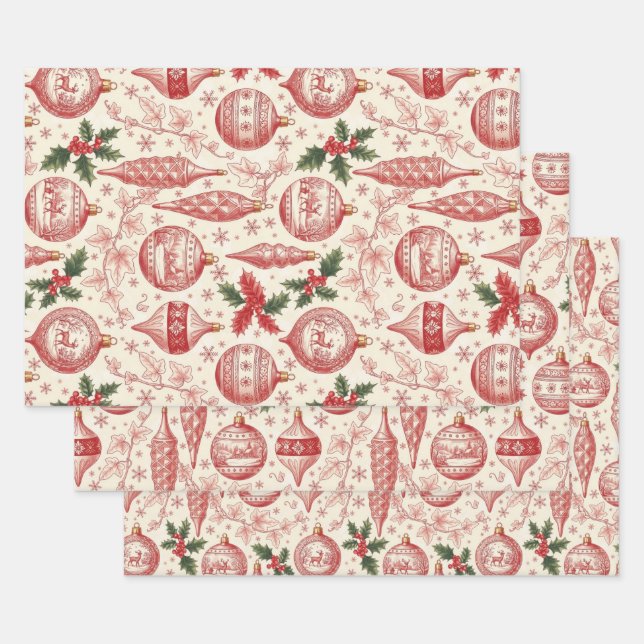 Red Toile Chinoiserie Christmas Ornaments Geschenkpapier Set (Set)