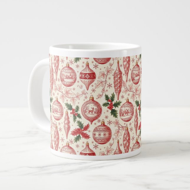 Red Toile Chinoiserie Christmas Ornaments Jumbo-Tasse (Vorderseite Links)