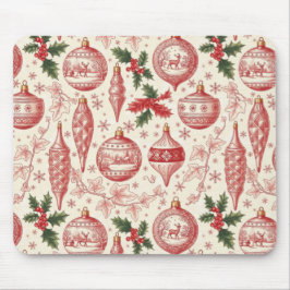 Red Toile Chinoiserie Christmas Ornaments Mousepad