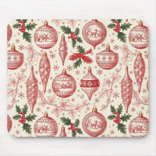 Red Toile Chinoiserie Christmas Ornaments Mousepad (Vorne)