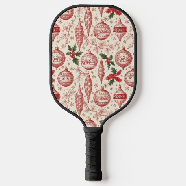 Red Toile Chinoiserie Christmas Ornaments Pickleball Schläger (Vorderseite)
