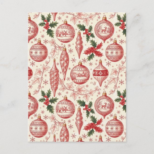 Red Toile Chinoiserie Christmas Ornaments Postkarte (Vorderseite)