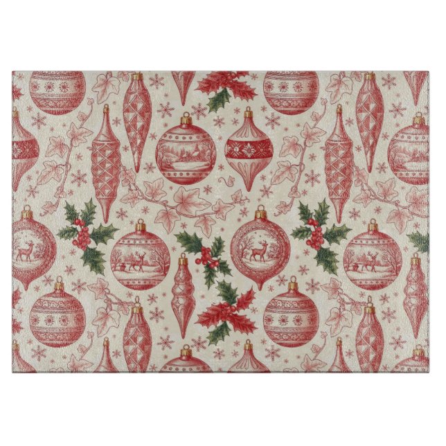 Red Toile Chinoiserie Christmas Ornaments Schneidebrett (Vorderseite)
