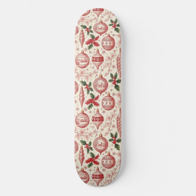 Red Toile Chinoiserie Christmas Ornaments Skateboard (Vorderseite)