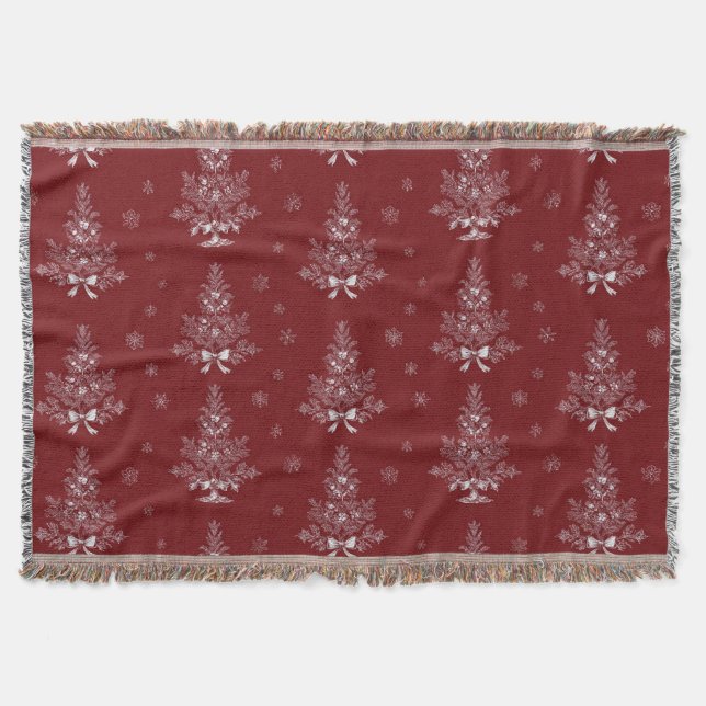 Red Toile De Jouy Coquette Christmas Foliage Decke (Vorderseite)