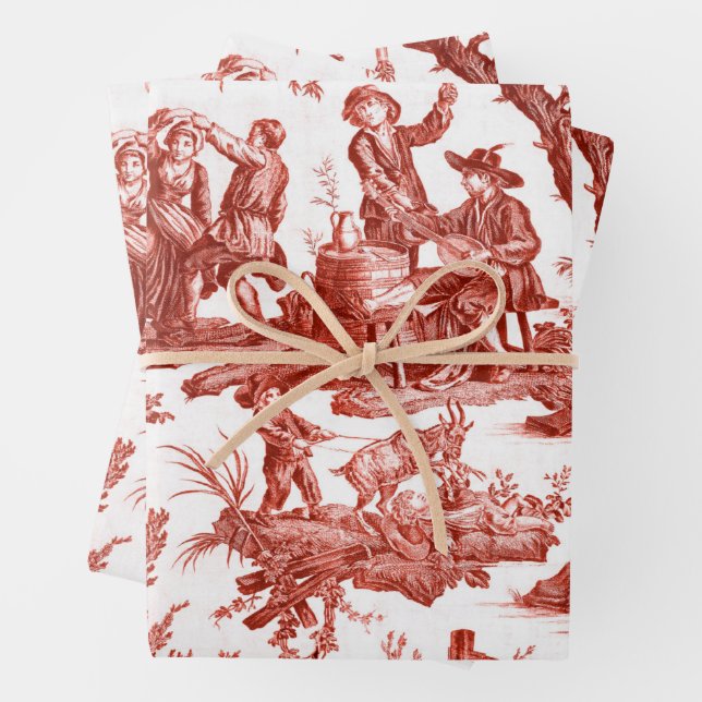 Red Toile de Jouy Geschenkpapier Set (Beispiel)