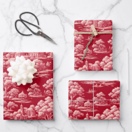 Red Toile de Jouy Geschenkpapier Set