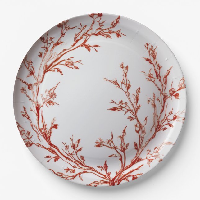 Red Toile Elegante Pappteller (Vorderseite)