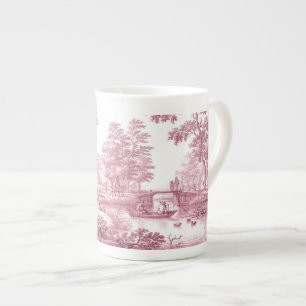 Red Toile French Pastoral Bridge Boat Vintag Prozellantasse
