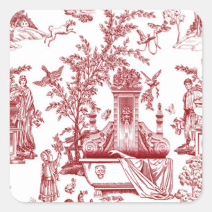 Red Toile Muster Quadratischer Aufkleber