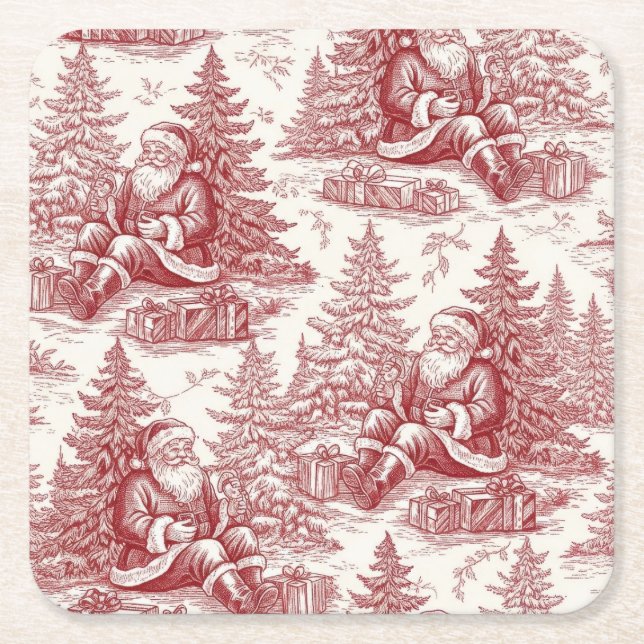 Red Toile Rechteckiger Pappuntersetzer (Vorderseite)