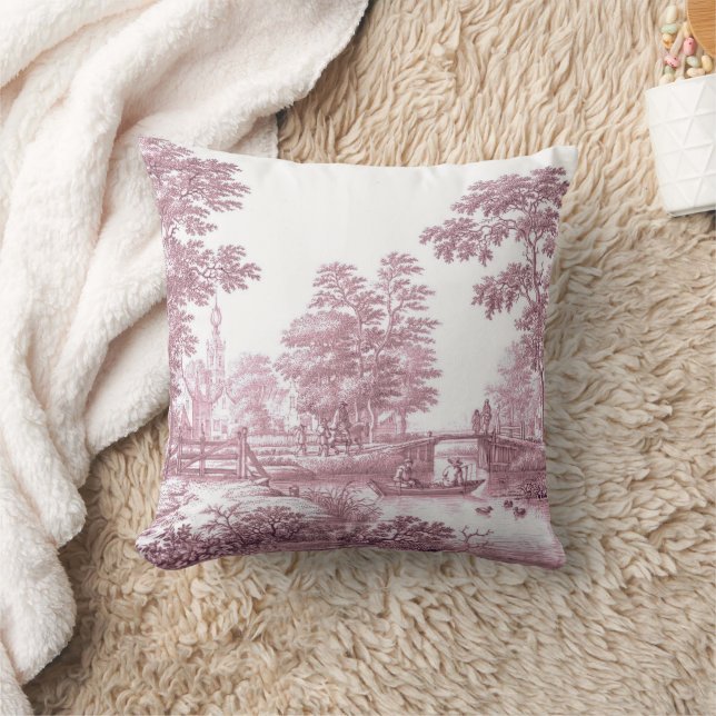 Red Toile Vintage Pastoral Bridge Boat Kissen (Decke)