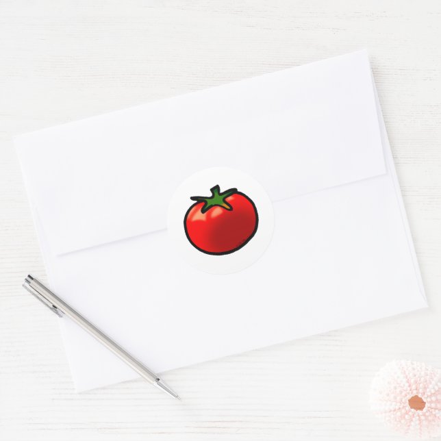 Red Tomato Whimsical Custom Art Runder Aufkleber (Umschlag)