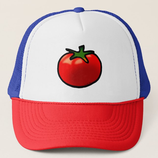 Red Tomato Whimsical Custom Art Truckerkappe (Vorderseite)