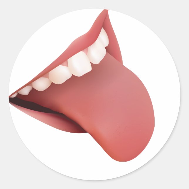 RED TONGUE WHITE TEETH RUNDER AUFKLEBER (Vorderseite)