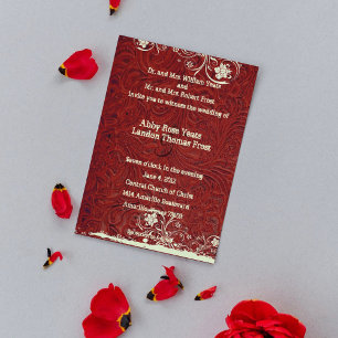 Red Tooled Leather and Lace Wedding Invitation Einladung