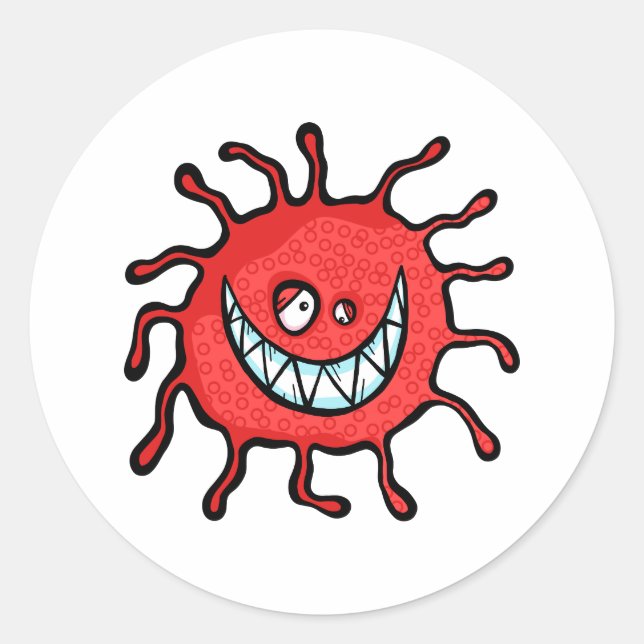 Red Toothy Grin Bacteria Cartoon Runder Aufkleber (Vorderseite)
