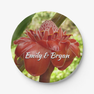 Red Torch Ginger Tropical Flower Fotografie Pappteller