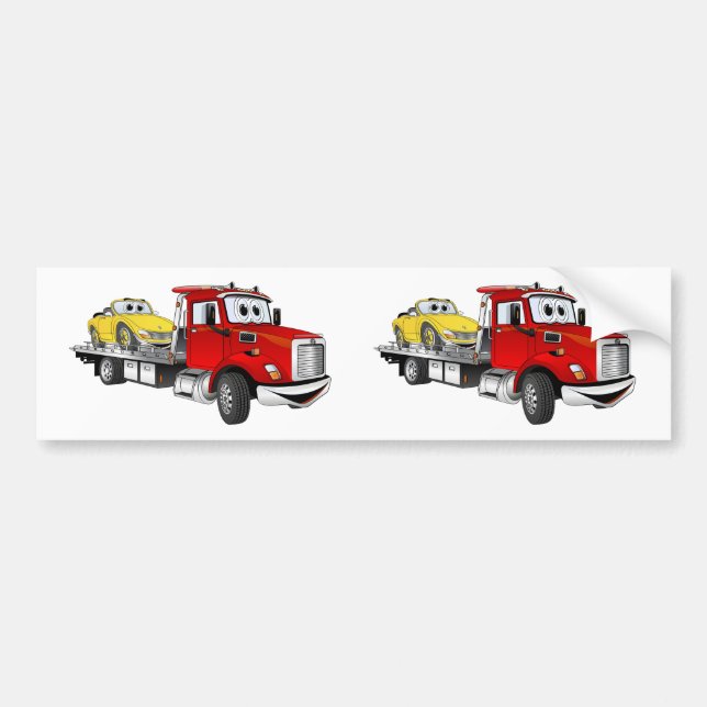 Red Tow Truck Flatbed Cartoon Autoaufkleber (Vorne)