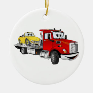 Red Tow Truck Flatbed Cartoon Keramik Ornament