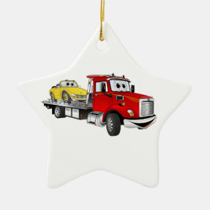 Red Tow Truck Flatbed Cartoon Keramikornament