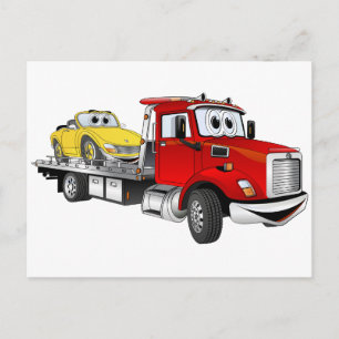 Red Tow Truck Flatbed Cartoon Postkarte