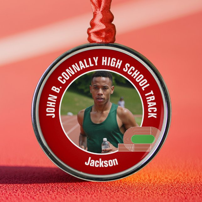Red Track & Field Photo High School Christmas Ornament Aus Metall (Von Creator hochgeladen)