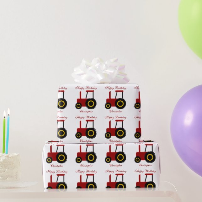 Red Tractor Birthday Geschenkpapier (Partygeschenke)